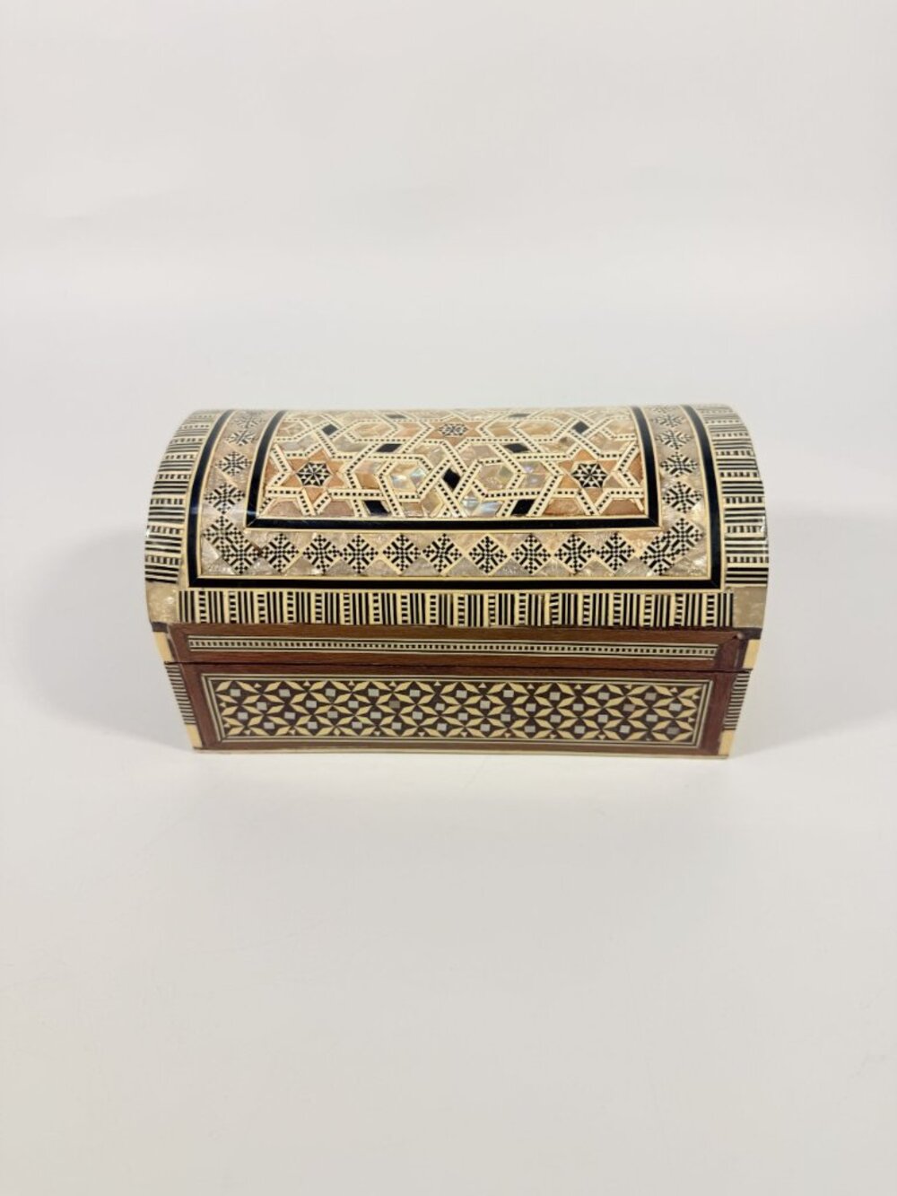 Jewelry Trinket Storage Box Inlay Mother of Pearl Bone Vintage Egyptian Red Velv - Picture 2 of 16